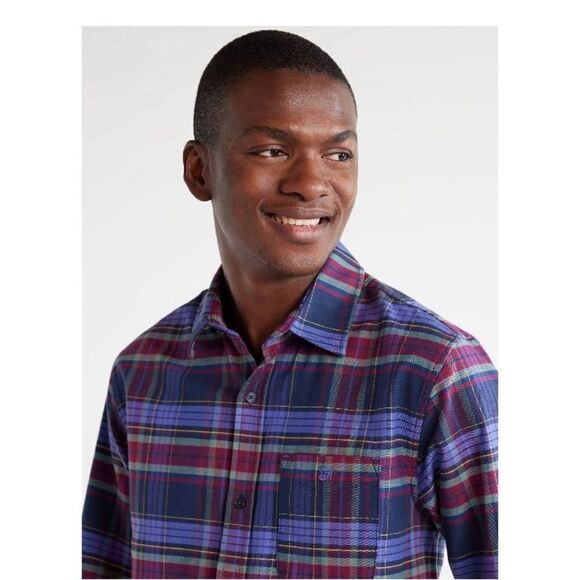 Men's Long Sleeve Button Down Plaid Stretch Oxford Tartan Shirt 2-Pack Size L - Picture 13 of 15